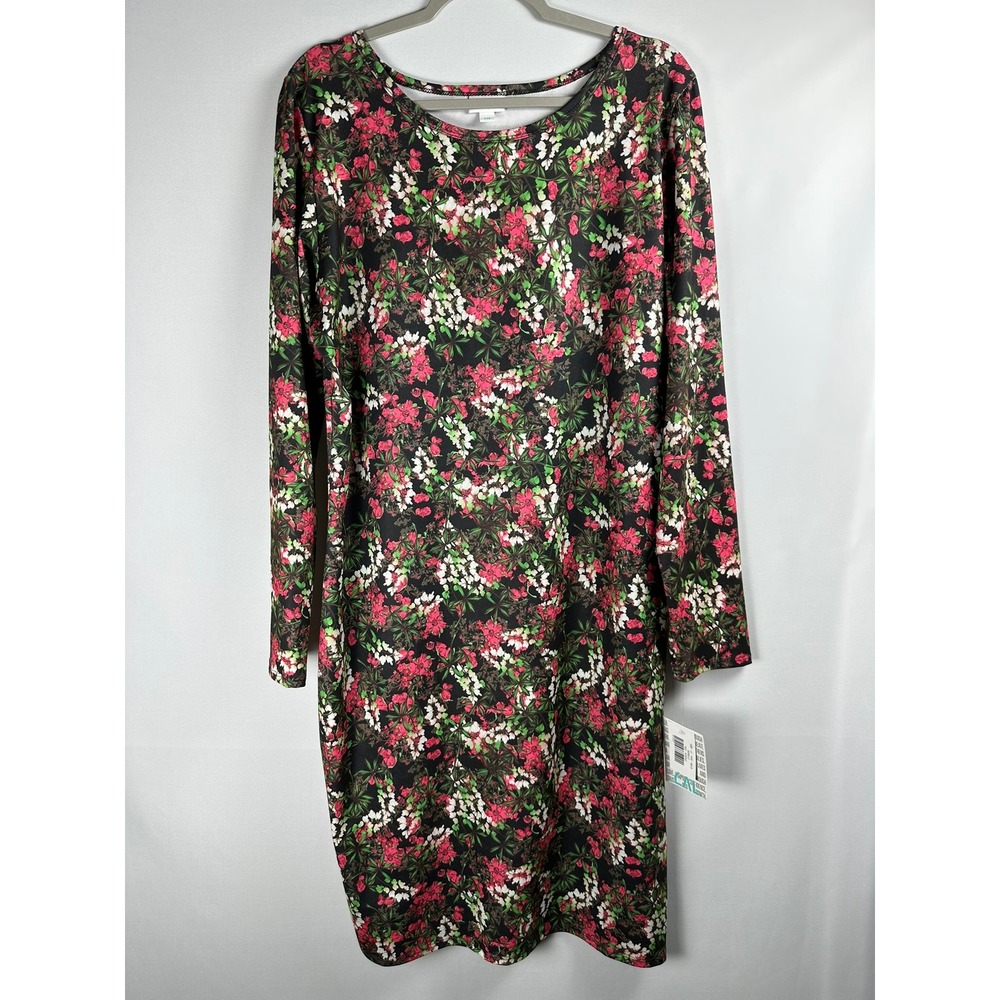 NWT LuLaRoe Debbie Dress 2XL Black Floral Long Sleeve Sheath Cottagecore Boho